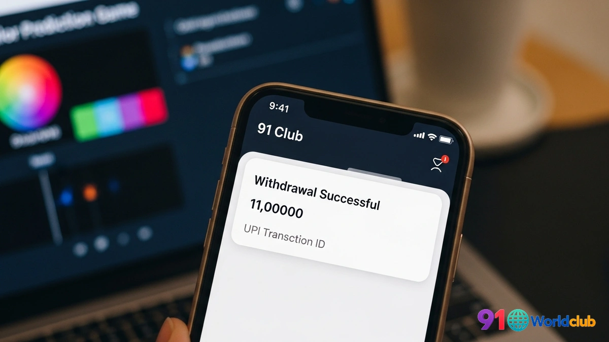 91 Club se jeeta hua paisa UPI ke zariye successfully withdraw karne ka notification screen par dikh raha hai.