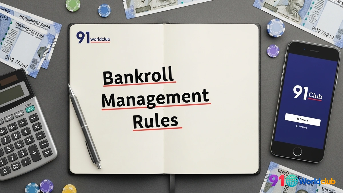 91 Club khelne ke liye notebook mein likhe gaye bankroll management ke niyam aur strategy.